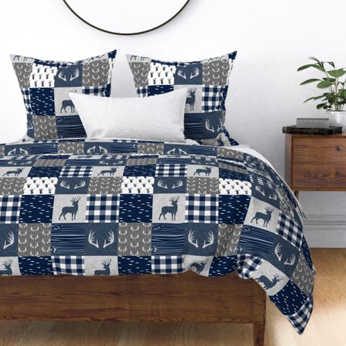 antlers - navy and grey (buck) quilt woodland C19BS