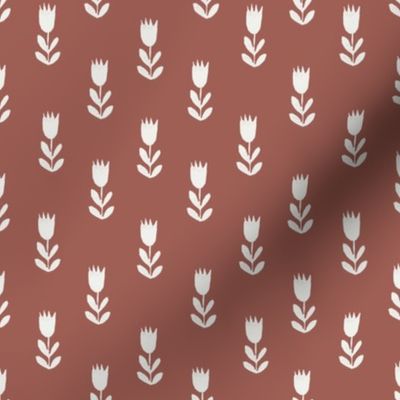 tulips fabric - sfx1443, earth toned fabric, baby fabric, linen trend, terracotta, prairie, baby girl fabric, hippie boho fabric, linocut tulips fabric