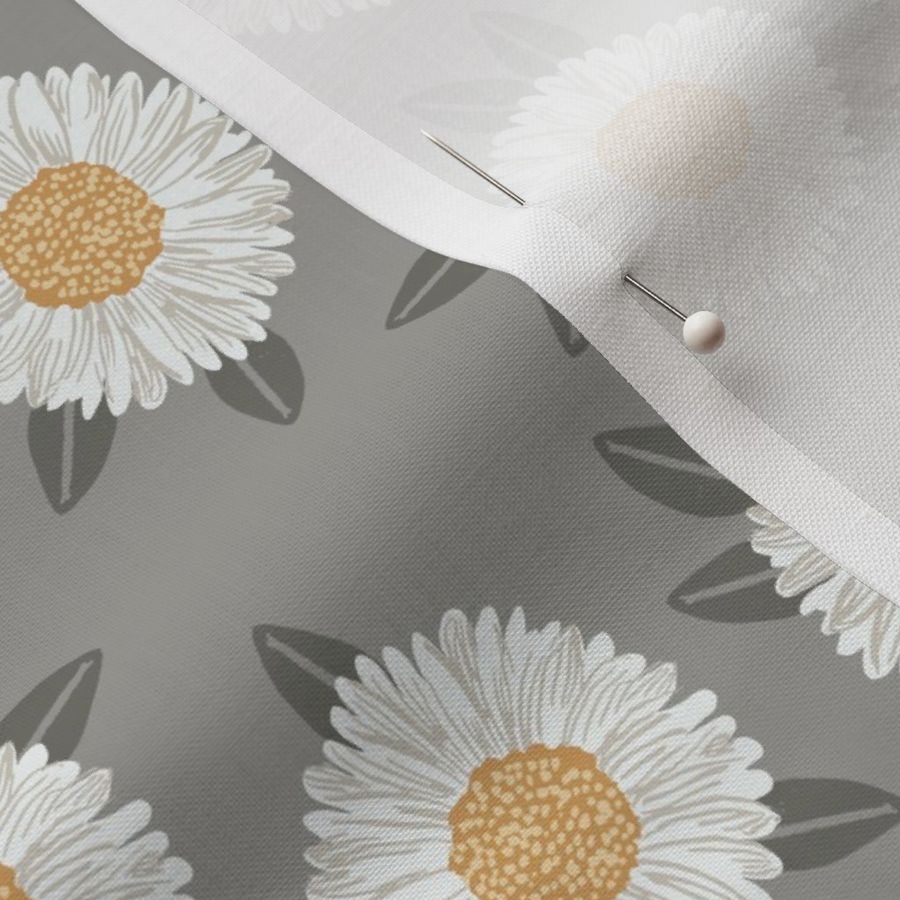 daisy fabric - sfx5803 fog - nursery fabric, floral fabric, earth toned fabric, trendy floral fabric, baby bedding fabric 