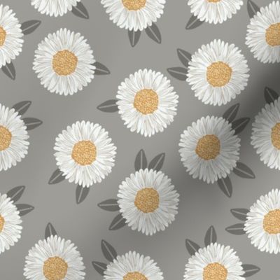 daisy fabric - sfx5803 fog - nursery fabric, floral fabric, earth toned fabric, trendy floral fabric, baby bedding fabric 