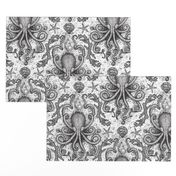 Lg. Octopus Damask for Wallpaper - Black & White