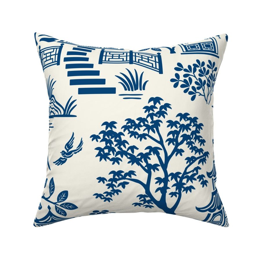 Chinoiserie Pagoda Dark Blue on White