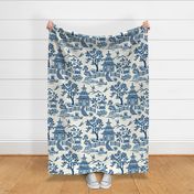 Chinoiserie Pagoda Dark Blue on White