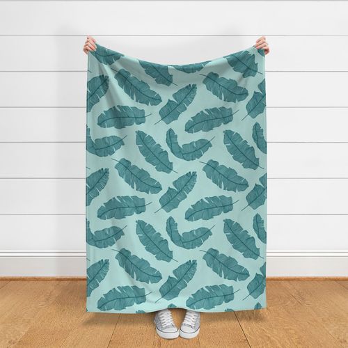 LARGE tropical banana palm leaves - aqua mint blue and forest green teal