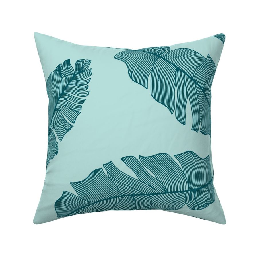 LARGE tropical banana palm leaves - aqua mint blue and forest green teal