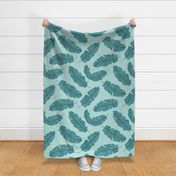 LARGE tropical banana palm leaves - aqua mint blue and forest green teal