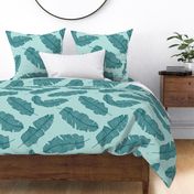 LARGE tropical banana palm leaves - aqua mint blue and forest green teal