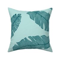 LARGE tropical banana palm leaves - aqua mint blue and forest green teal