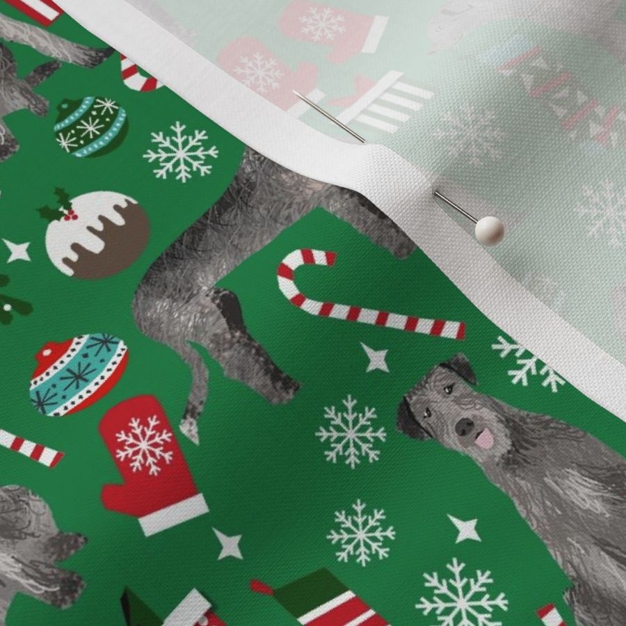 irish wolfhound christmas dog fabric  - christmas fabric, dog fabric, wolfhound fabric - green