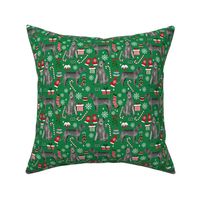 irish wolfhound christmas dog fabric  - christmas fabric, dog fabric, wolfhound fabric - green