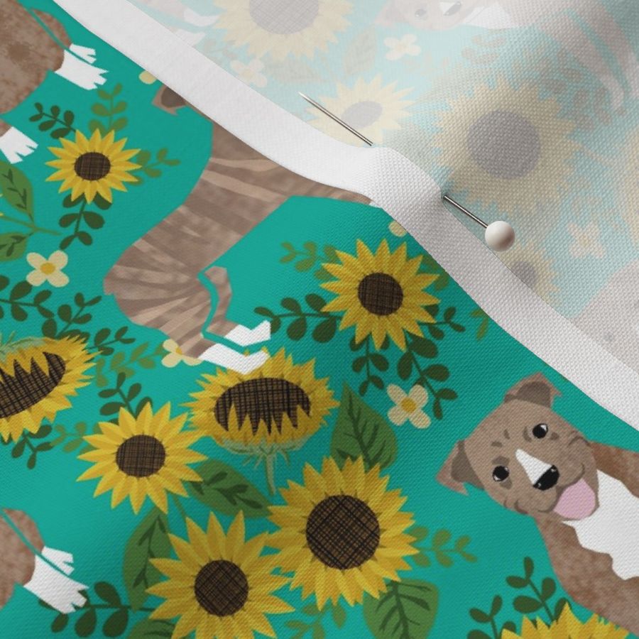 pitbull brindle sunflower fabric - brindle pitbull fabric, sunflower dog fabric, cute dogs