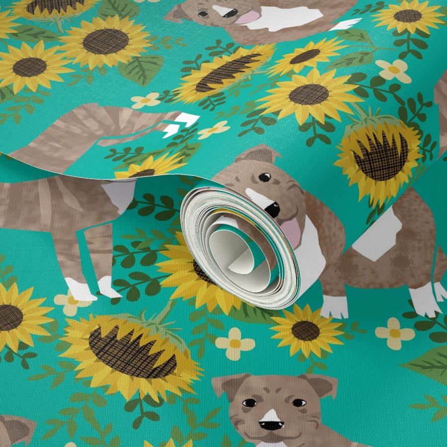 pitbull brindle sunflower fabric - brindle pitbull fabric, sunflower dog fabric, cute dogs