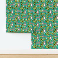 pitbull brindle sunflower fabric - brindle pitbull fabric, sunflower dog fabric, cute dogs