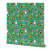 pitbull brindle sunflower fabric - brindle pitbull fabric, sunflower dog fabric, cute dogs