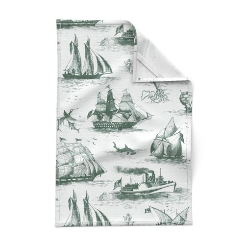 TOILE BATEAUX - DARK GREEN ON WHITE