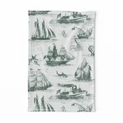 TOILE BATEAUX - DARK GREEN ON WHITE