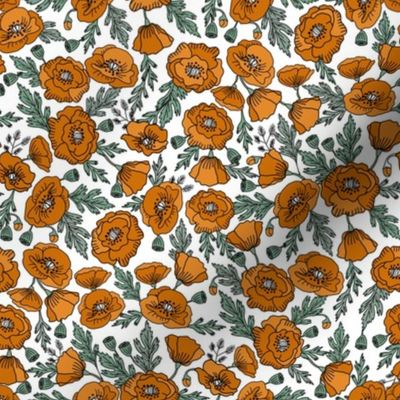 poppies floral fabric - poppy flower, spring floral fabric, autumn floral fabric, baby fabric, nursery fabric, poppies nursery, baby girl bedding - rust