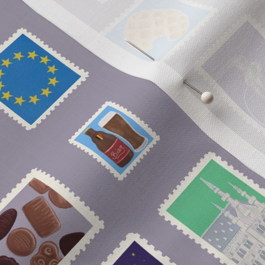 Belgian Stamps on Purple