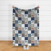 golden doodle cheater quilt fabric - dog quilt, cheater quilt, wholecloth, - blue plaid