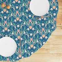 Art Nouveau lilies 12 inch dark teal by Pippa Shaw