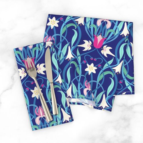 Art Nouveau lilies 12 inch royal blue fuchsia by Pippa Shaw