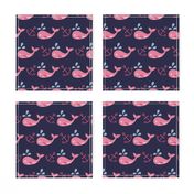 Pink Whales with Anchors and Navy Background