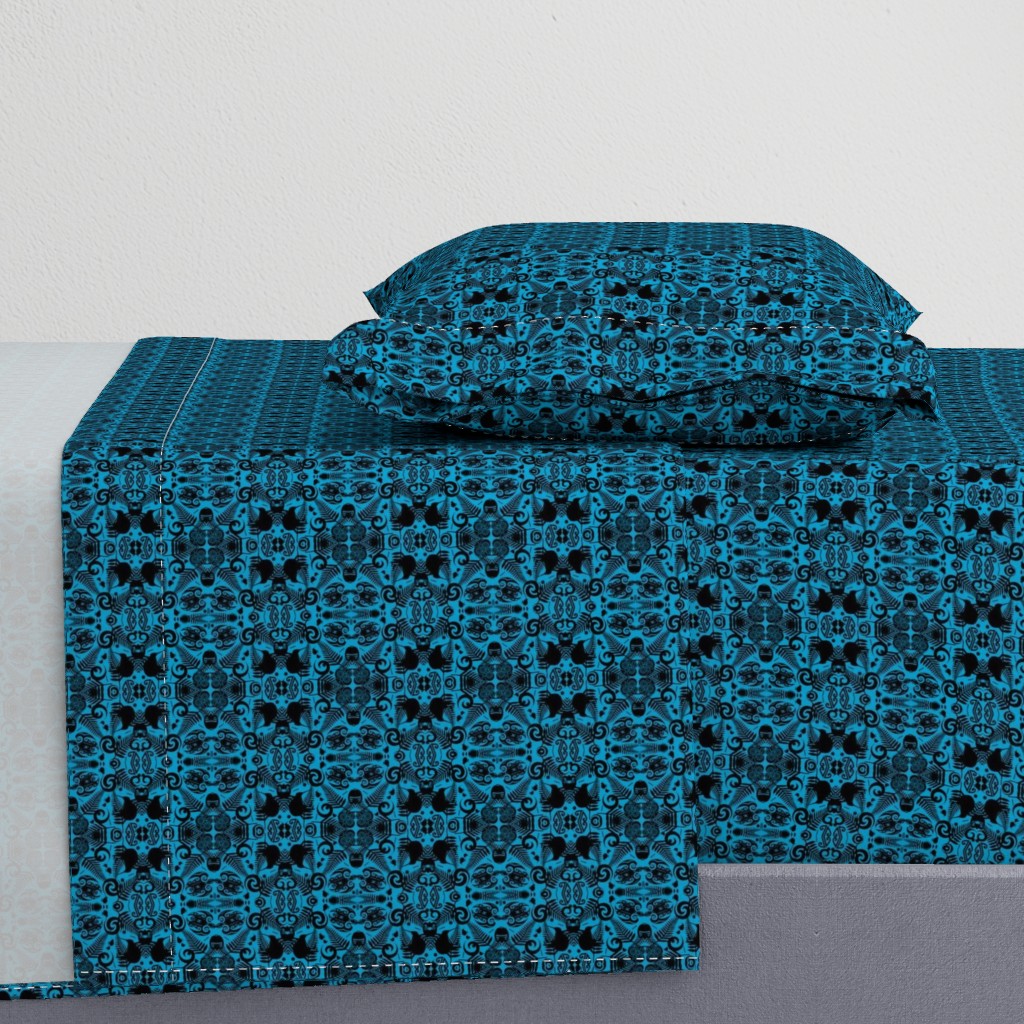 Kiwi Damask Blue & Black - SMALL SCALE