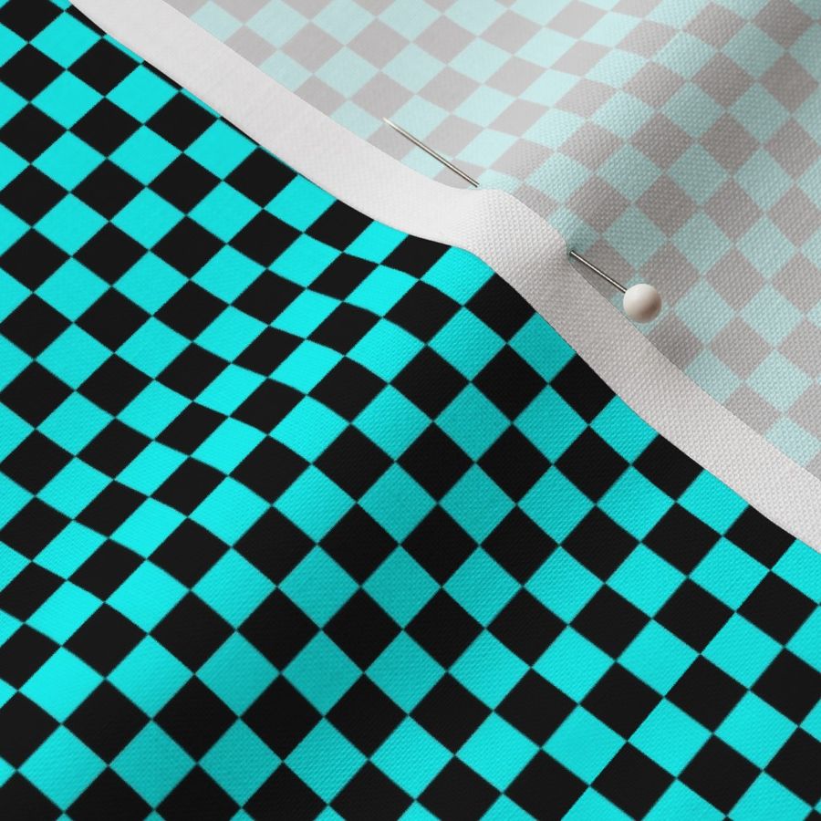 Quarter Inch Black and Aqua Blue Checkerboard Squares