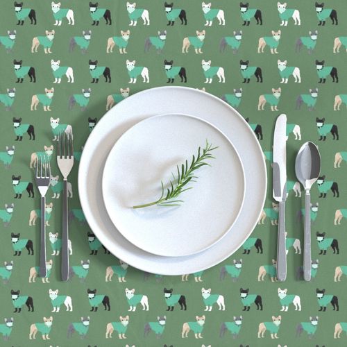 frenchie scrubs fabric - french bulldogs fabric, nurse fabric -  green