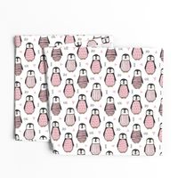 Penguins with Sweater Geometric  and Triangles Pink on White Rotated