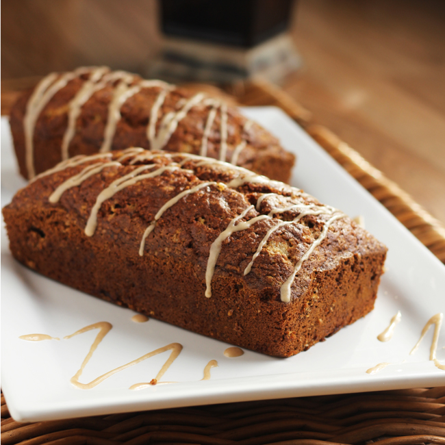 Makeover Pumpkin Bread with Maple Cinnamon Glaze