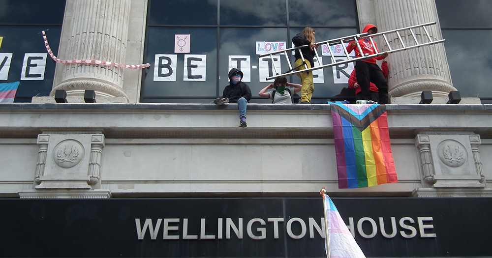 Young trans activists stage four-day protest on ledge of NHS England ...