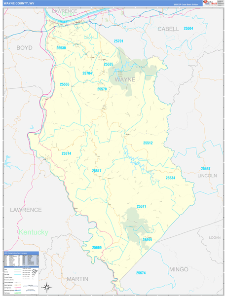 Wayne County, WV Zip Code Wall Map