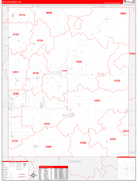 Butler County, KS Zip Code Wall Map