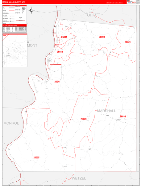 Marshall County, WV Zip Code Wall Map