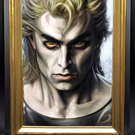 KREA - oil painting of a pale menacing dio brando with long blond hair ...