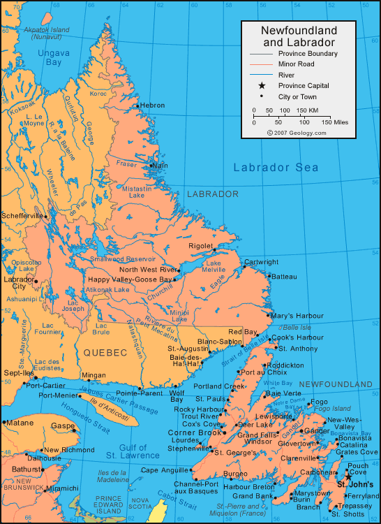 Newfoundland and Labrador map