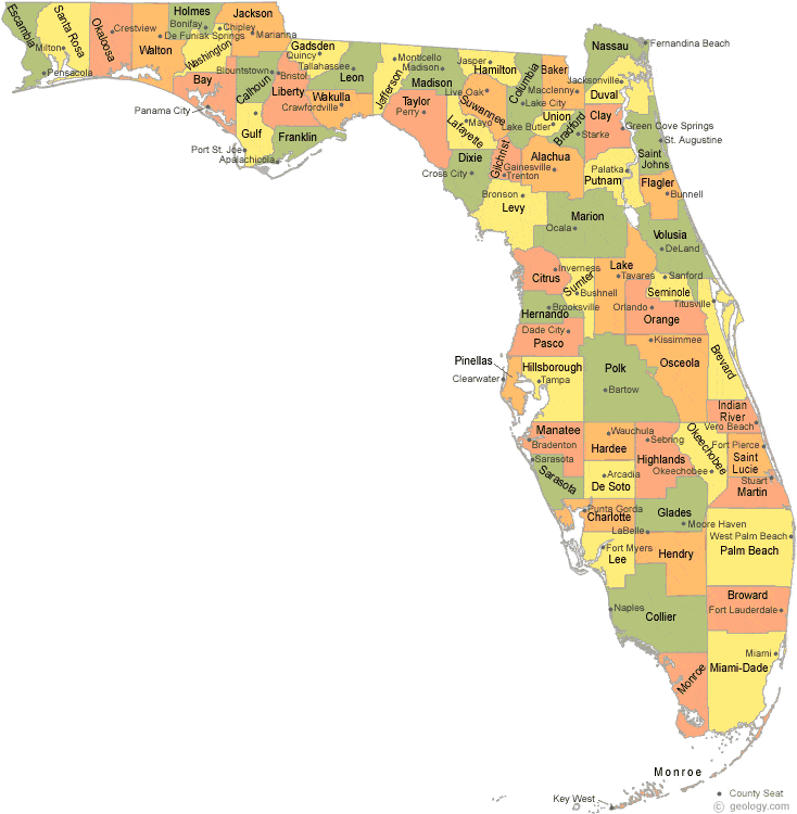 Map Of Florida By Counties - Verla Jeniffer