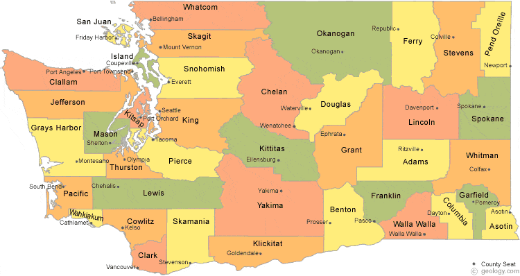 map of Washington Counties