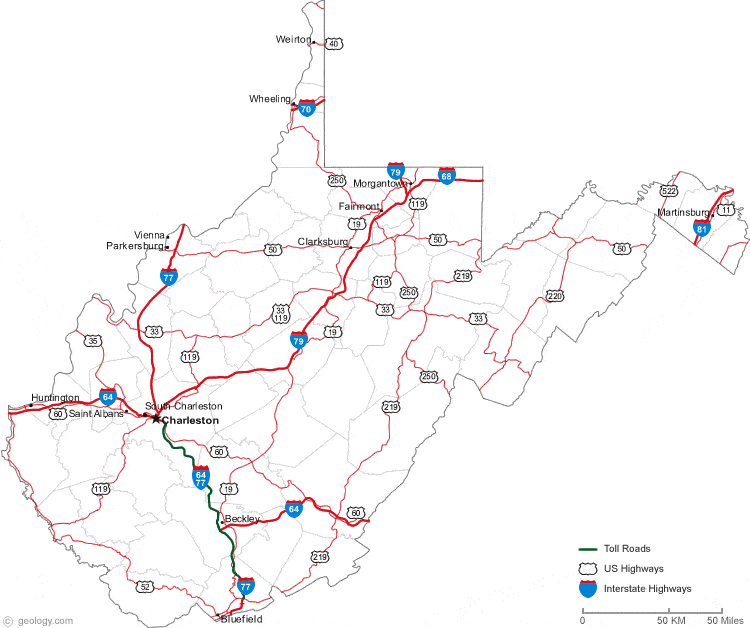 west virginia city map Map Of West Virginia west virginia city map