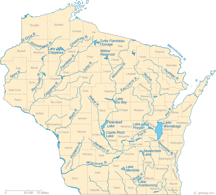 Wisconsin State Map With Rivers - Florri Anna-Diana