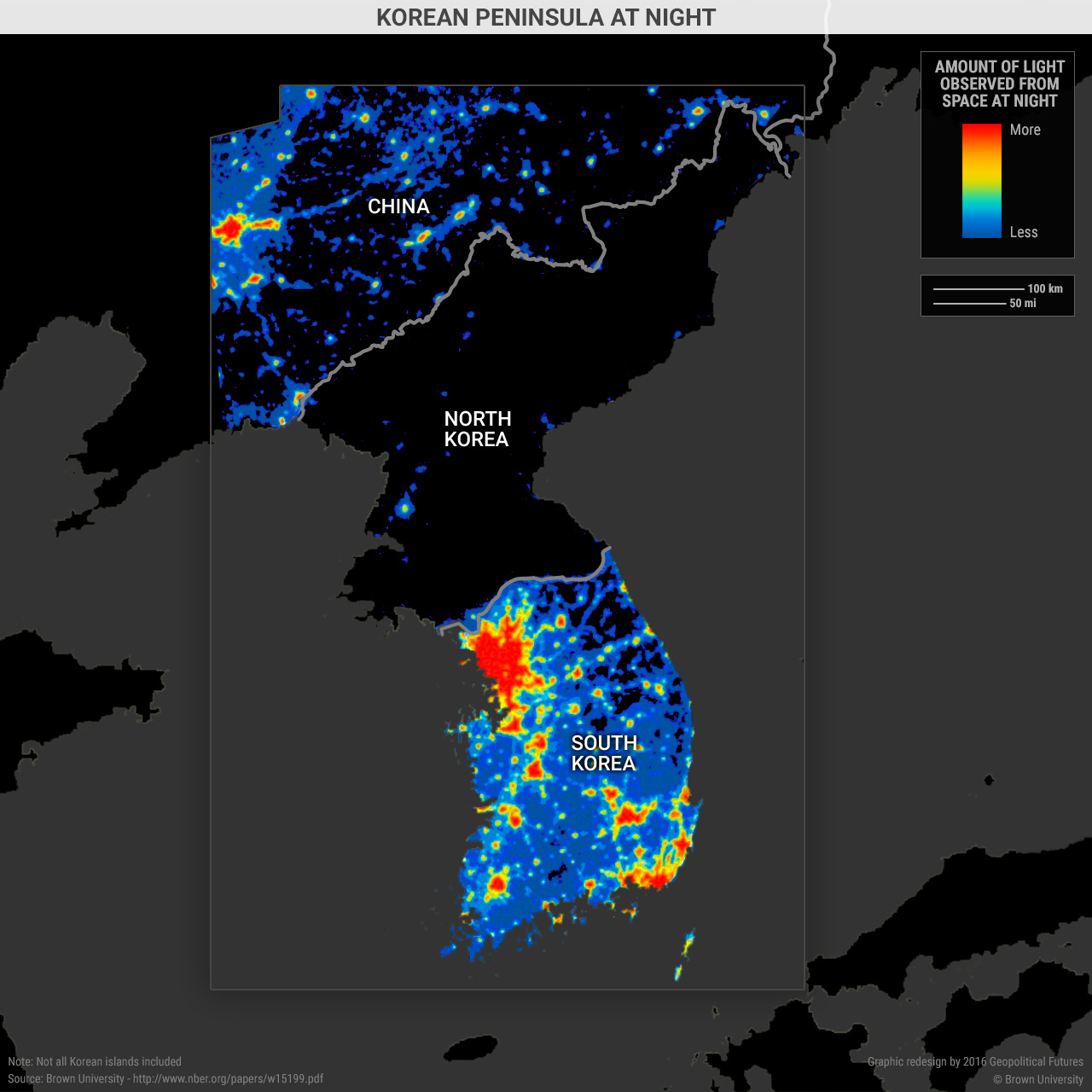 Korean Peninsula At Night