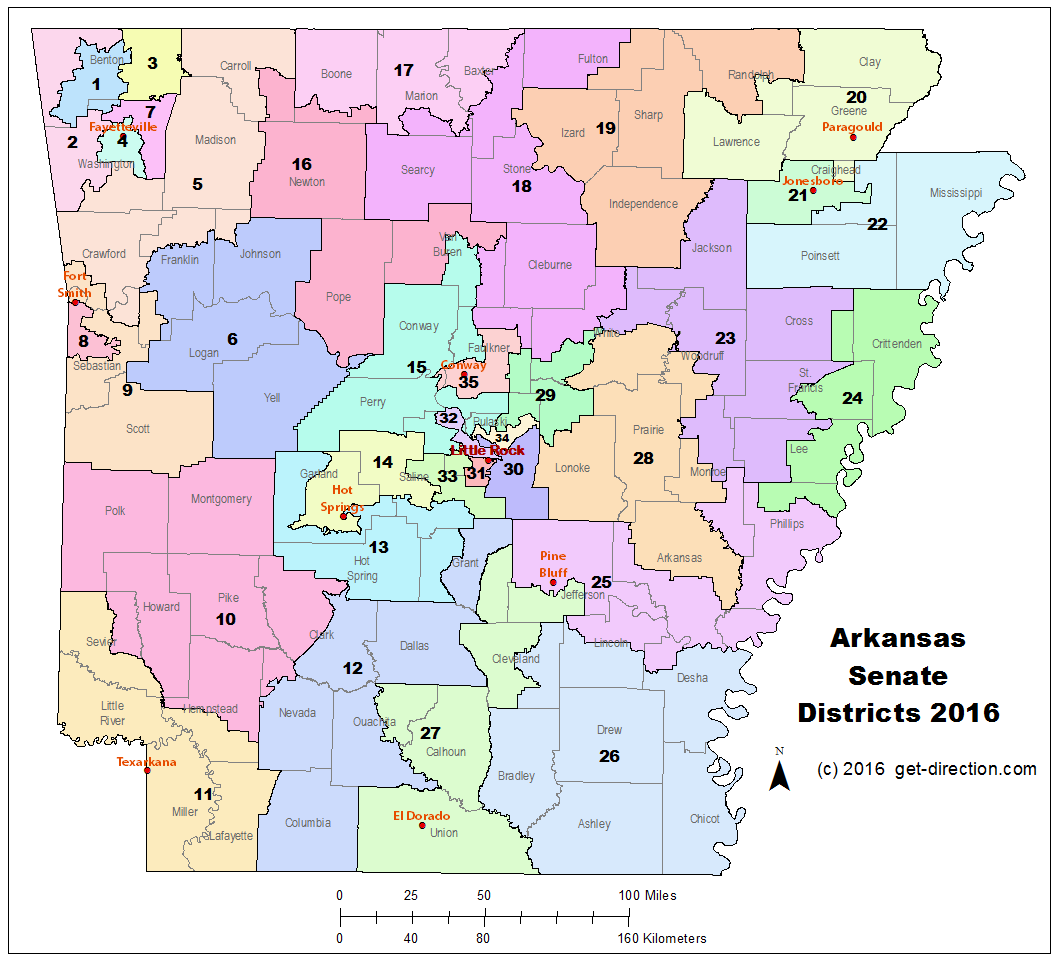 Map of Arkansas Senate Districts 2016