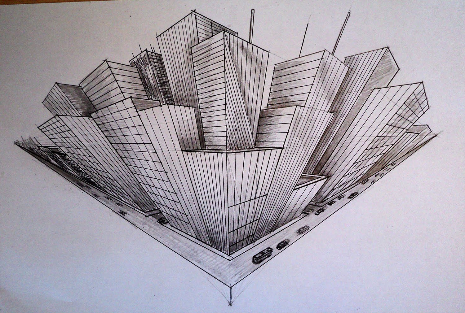 3 Point Perspective Drawing Birds Eye View