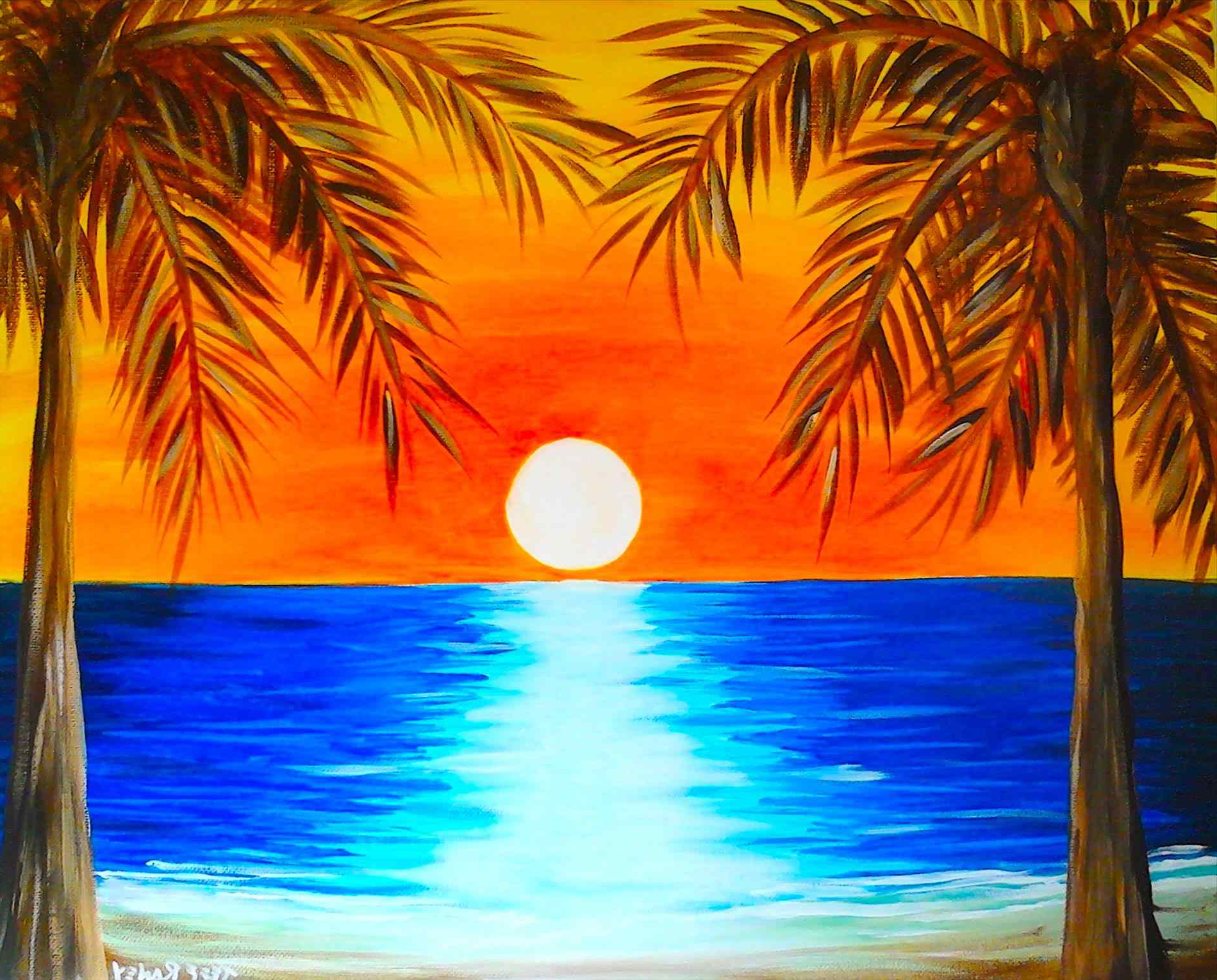 Sunset Painting Easy For Kids : Purple Beach Sunset - Landscape Paint ...