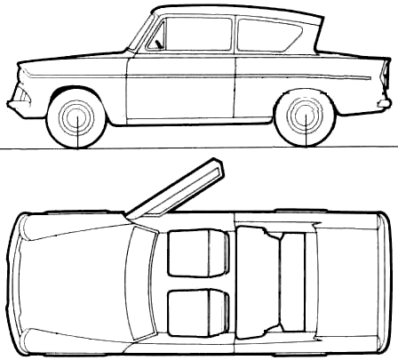 1961 Ford Anglia 105e Sedan Blueprints Free Outlines