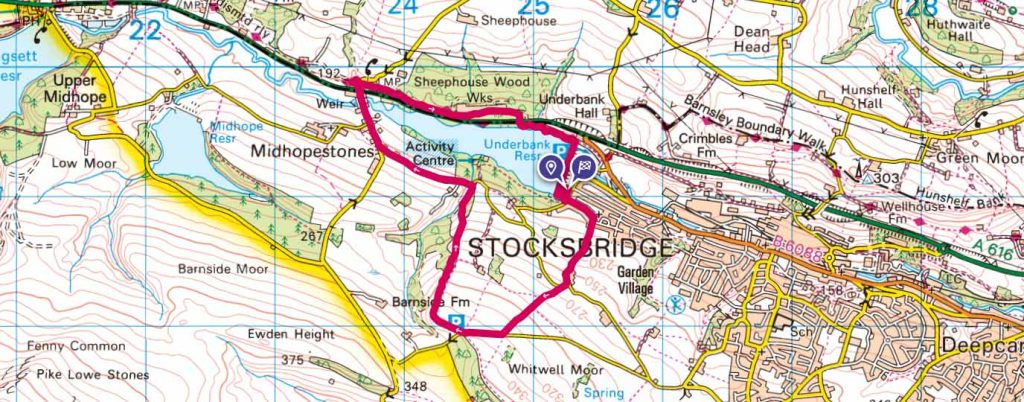 Map of a walking route from Stocksbridge