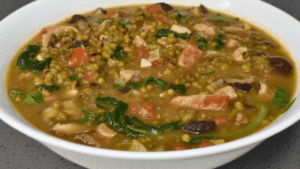 Ginisang Monggo is a popular dish in Filipino cuisine that is made with mung beans, also known as "monggo" in Tagalog. This hearty and nutritious stew is a staple in many Filipino households, often being served as a side dish or even as the main course.