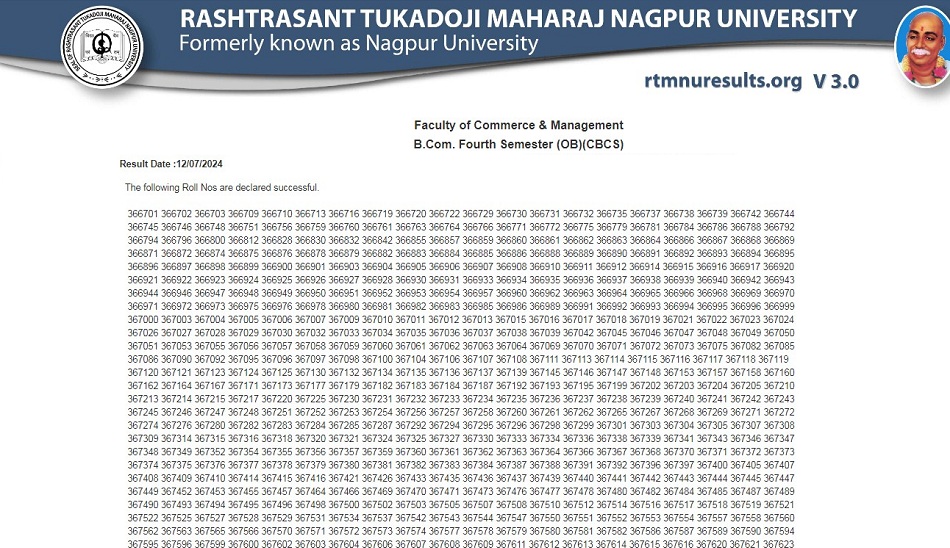 RTMNU B.Com 4th Sem Result 2024