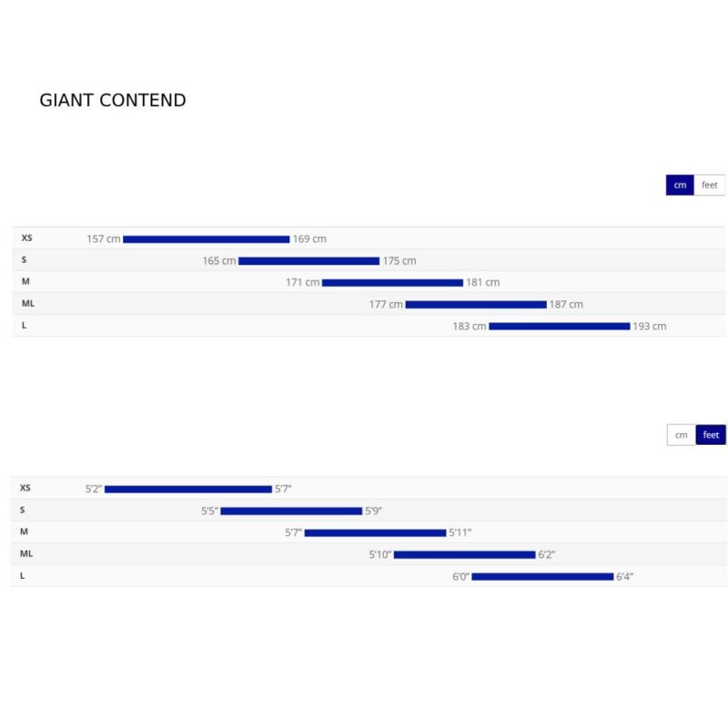 Contend Road Bike Size Comparison Chart - Giant Bicycle UAE